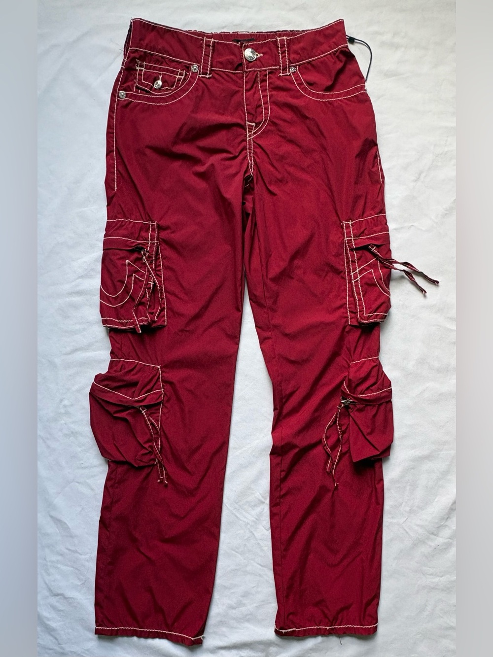 True Religion Ricki Big T Burgundy With Contrasting White Y2K women pants cargo